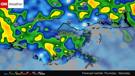 CNN Weather estimates New Orleans will receive 2 inches of rain over the weekend starting Thursday,  August 10.