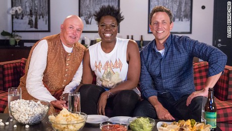 LATE NIGHT WITH SETH MEYERS -- Episode 566 -- Pictured: (l-r) Conleth Hill, Leslie Jones, Seth Meyers during &quot;Game of Jones&quot; sketch on August 9, 2017 -- (Photo by: Lloyd Bishop/NBC)