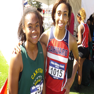 Sahuaros Brielle Sterns (right) and Canyon del Oros Chelsea Murphy finished first and second, respectively, in the 100 and 300 hurdles at the Willie Williams Classic.