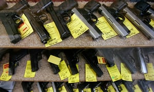 Where are all the guns? Handguns for sale in a shop, Idaho, USA.