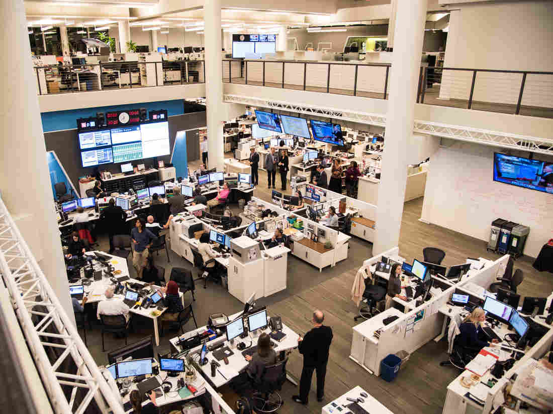 The NPR newsroom during election coverage on November 8, 2016, in Washington, D.C.