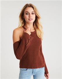 AE Cold Shoulder Laced-Sleeve Sweater