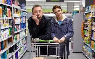 Lee Mack in BBC sitcom Not Going Out with co-star Sally Bretton