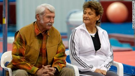HUNTSVILLE, TX - JANUARY 26:  Martha &amp; Bela Karolyi watch from the side as their facility Karolyi Ranch was named an official training site for USA Gymnastics on January 26, 2011 in Huntsville, Texas.  (Photo by Bob Levey/Getty Images for Hilton)