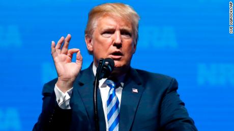 President Donald Trump gestures as he speaks at the National Rifle Association annual convention in Dallas, Friday, May 4, 2018. (AP Photo/Sue Ogrocki)