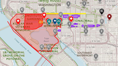 A map of the National Mall area for the Fourth of July