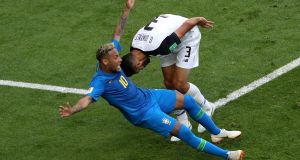  Costa Rica’s Giancarlo Gonzalez ’fouls’  Neymar leading to a non-penalty award from VAR. Photograph: Photograph: Lee Smith/Reuters