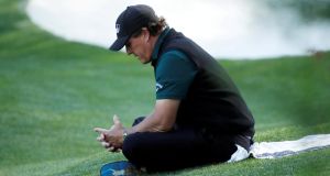 Mickelson got caught on camera with his competitive flies open. An elite sportsman in pursuit of the one big prize that has eluded him through a gilded career saw his chances of victory disappearing down the green. Instinct took over. Photograph: Getty Images
