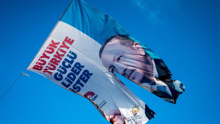 A banner with President Erdogan's face
