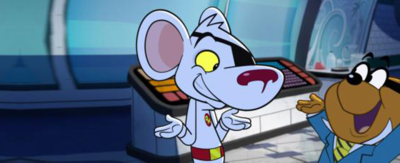 Danger Mouse and Penfold shrugging whilst looking at each other.
