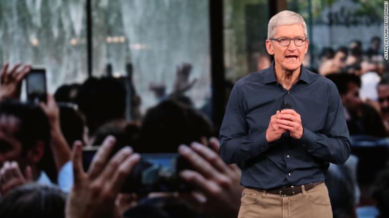 CUPERTINO, CALIFORNIA - SEPTEMBER 11: Tim Cook, chief executive officer of Apple,  speaks during an event at the Steve Jobs Theater at Apple Park on September 12, 2018 in Cupertino, California. Apple is expected to announce new iPhones with larger screens as well as other product upgrades.  (Photo by Justin Sullivan/Getty Images)