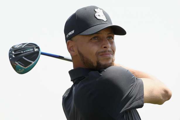 HAYWARD, CA - AUGUST 09: NBA player Stephen Curry of the Golden State Warriors tees off on the ninth hole during Round One of the Ellie Mae Classic at TBC Stonebrae on August 9, 2018 in Hayward, California. (Photo by Ezra Shaw/Getty Images)