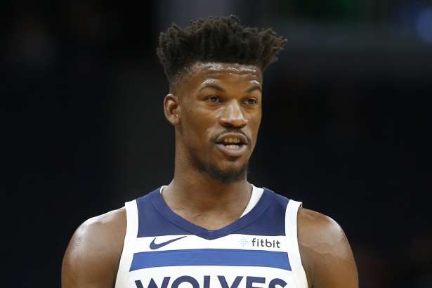 Minnesota Timberwolves' Jimmy Butler plays against the Indiana Pacers in the first half of an NBA basketball game Monday, Oct. 22, 2018, in Minneapolis. (AP Photo/Jim Mone)