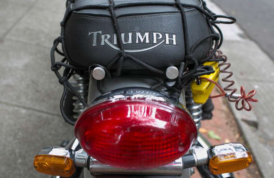 Lincoln Cushing of Berkeley drives a Triumph Bonneville. Photo: Brian Feulner