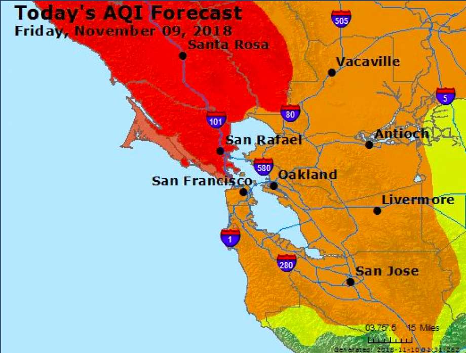 The air quality forecast for the Bay Area as of Friday. Photo: EPA