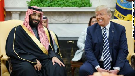 US President Donald Trump (R) meets with Saudi Arabia&#39;s Crown Prince Mohammed bin Salman in the Oval Office of the White House on March 20, 2018 in Washington, DC. / AFP PHOTO / MANDEL NGAN        (Photo credit should read MANDEL NGAN/AFP/Getty Images)
