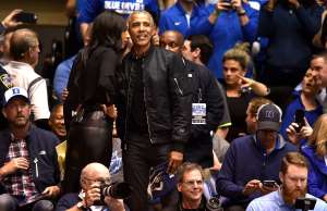 Barack Obama’s jacket turned heads at the North Carolina-Duke game Wednesday. (P...