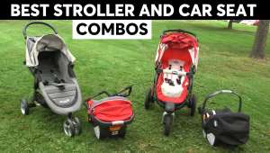 a red motorcycle parked in a grassy area: Best Stroller and Car Seat Combos