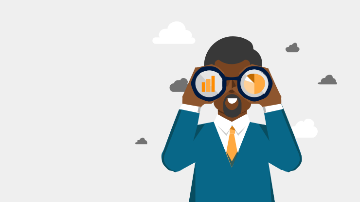 An illustration of a business man with binoculars