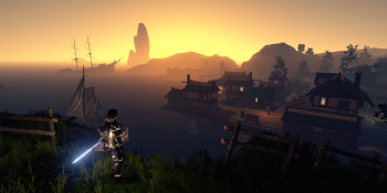 Sunset in Outward's Ciezo, with a better set of gear that I've ever found so far!