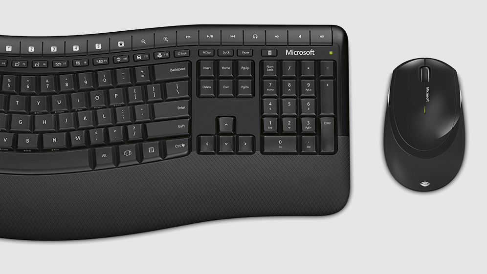 Microsoft Comfort Wireless keyboard and mouse as seen from above