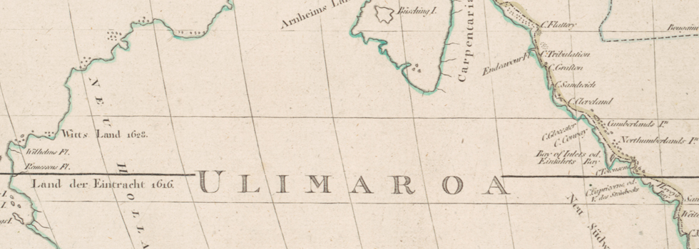 Close up of map showing northern Australia