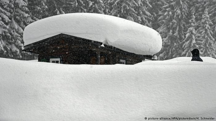 Snow-covered shack in Austria