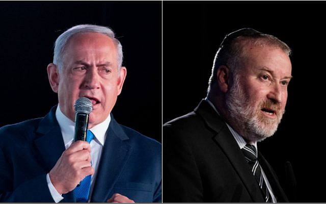 Prime Minister Benjamin Netanyahu, left, and Attorney General Avichai Mandelblit in a composite photo. (Yonatan Sindel/Flash90)