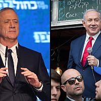 Benny Gantz, left, and Prime Minister Benjamin Netanyahu, right. (Noam Revkin Fenton, Yonatan Sindel/Flash90)