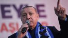 الرئيس التركي رجب طيب إردوغان خلال خطاب في اسطنبول، 5 مارس 2019 (Lefteris Pitarakis/AP)