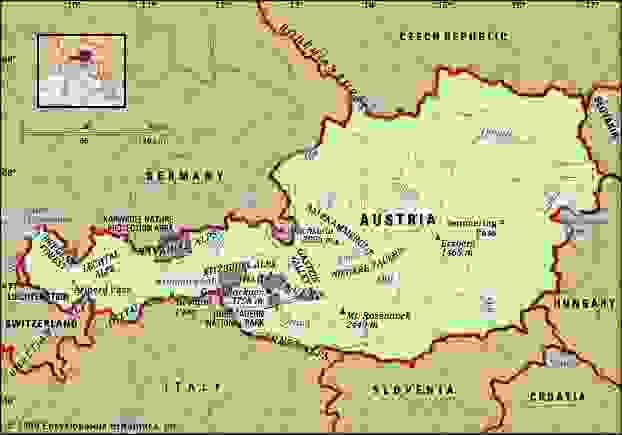 Physical features of Austria.