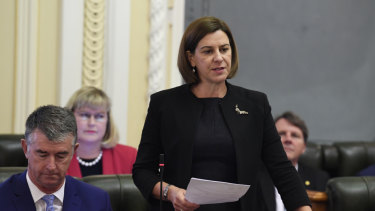 Queensland Opposition Leader Deb Frecklington speaks during question time on Wednesday.