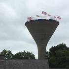 Flags have been erected on the top of a water tower in Rathfriland. Credit: Chris Hazzard