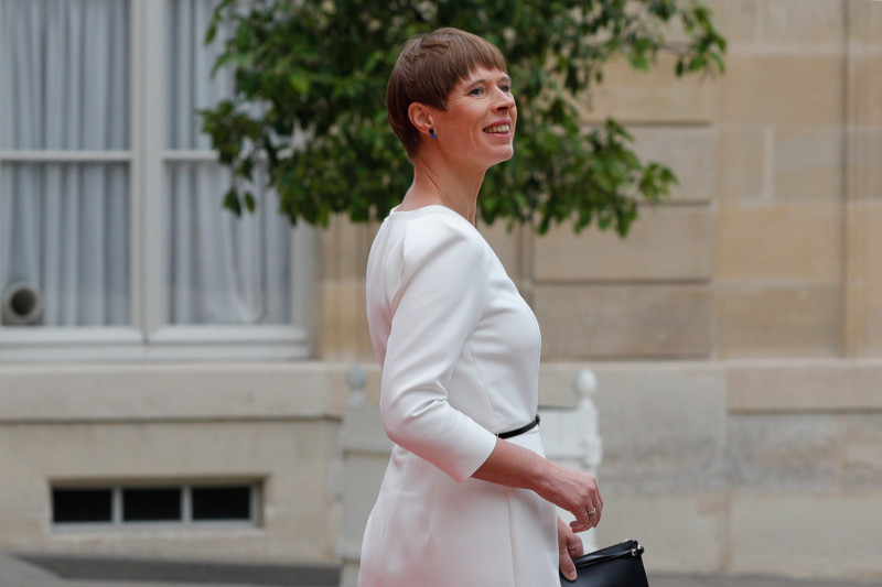Estonian President Kersti Kaljulaid leaves the Élysée Palace after a Bastille Day working lunch during the visit of European leaders in Paris on July 14.