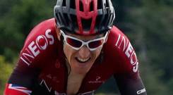On track: Geraint Thomas during his impressive stage