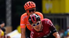 Pedal Power: Geraint Thomas crosses the finish line of the first stage