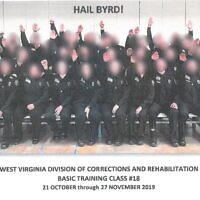 A photograph of corrections officer trainees in West Virginia performing a Nazi salute. (West Virginia Department of Military Affairs and Public Safety)