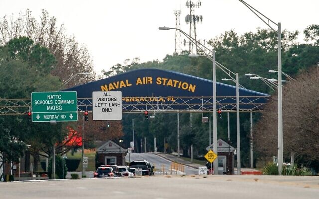 A general view of the Pensacola Naval Air Station main gate following a shooting on December 6, 2019 in Pensacola, Florida. (Josh Brasted/Getty Images/AFP)