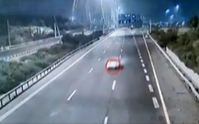 A car careening down Route 6 without brakes, in undated footage released by the Israel Police on December 1, 2019. (Screenshot: Twitter)