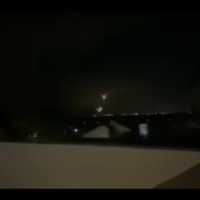 Iron Dome interceptors explode over southern Israel following rocket sirens on December 7, 2019. (Screen capture)