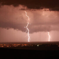 Illustrative: Lightning illuminates the sky over Nahariya during a rain storm on October 26 2012. (Yossi Zamir/Flash 90)