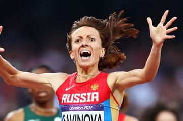  Gold Medal for Mariya Savinova of Russia as she crosses the finish line  in the Women's 800m Final of the London 2012 Olympic Games on 11 August 2012 (Getty Images)