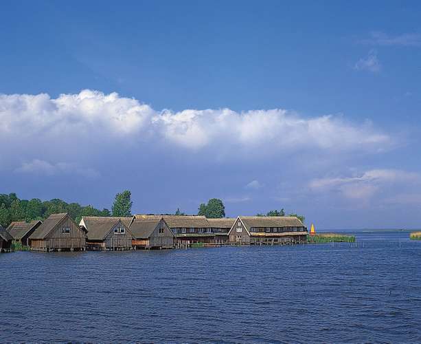 Fishermen's huts (Fischerhäuser) on the west coast of Lake Müritz near Röbel, Mecklenburg–West Pomerania.