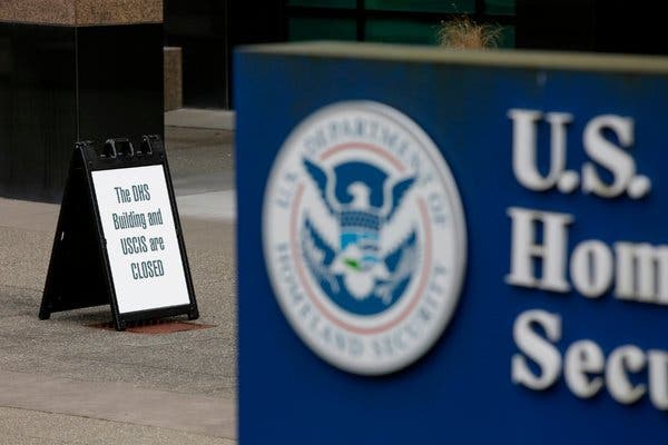 A sign for the closed Department of Homeland Security building in Tukwila, Wash., in March.