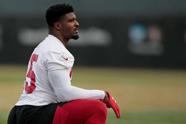 San Francisco 49ers defensive end Dee Ford (55) at the 49ers training facility next to Levi's Stadium, Wednesday, Jan. 15, 2020, in Santa Clara, Calif. The 49ers will play the Green Bay Packers in the NFC Championship Game on Sunday.