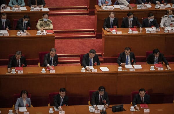 China’s leader, Xi Jinping, center, at the National People's Congress in Beijing last month. 