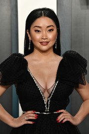 Lana Condor's red mani totally popped against her black dress at the 2020 Vanity Fair Oscar party.