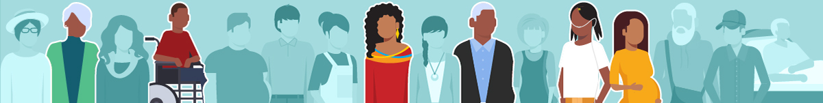 Banner illustration of diverse people in different situations
