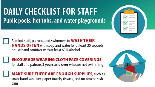 Daily checklist for staff of public pools, hot tubs, and water playgrounds