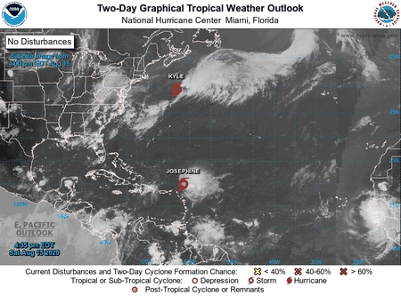 Tropical storms Josephine and Kyle sharing space in the Atlantic, neither a threat to the US
